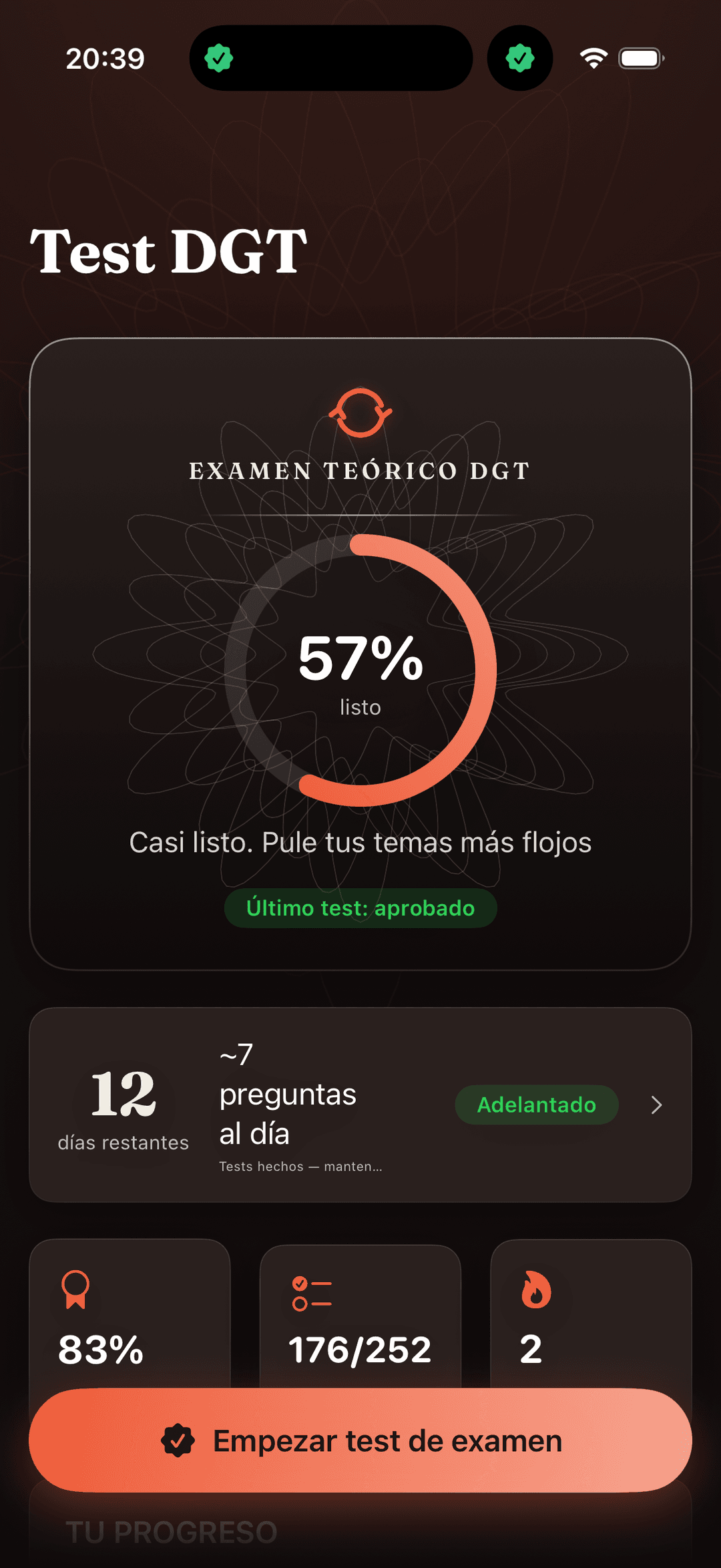 Test DGT Permiso B home screen